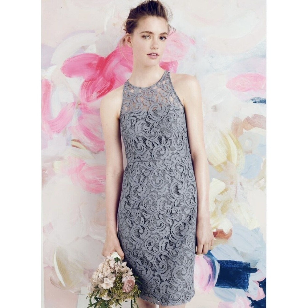 J Crew‎ Pamela Dress Size 4 Leavers Lace Acropolis Gray Halter Top NWT